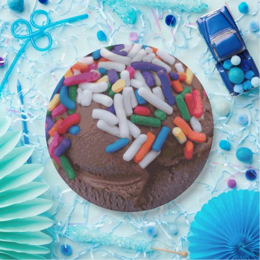 ダークチョコレートアイスクリームとレインボースプレー ペーパープレート (パーティー)