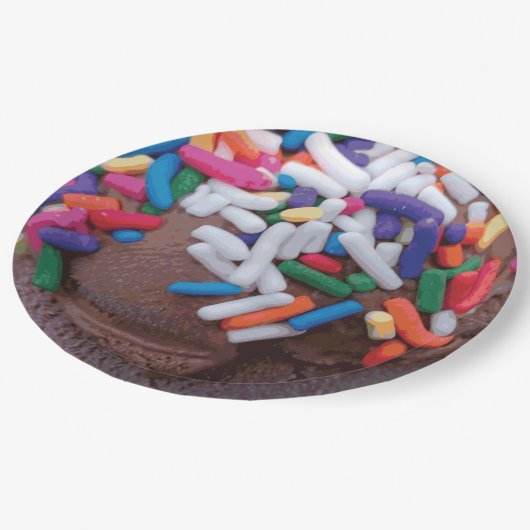 ダークチョコレートアイスクリームとレインボースプレー ペーパープレート (アングル)