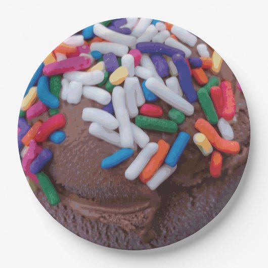 ダークチョコレートアイスクリームとレインボースプレー ペーパープレート (正面)