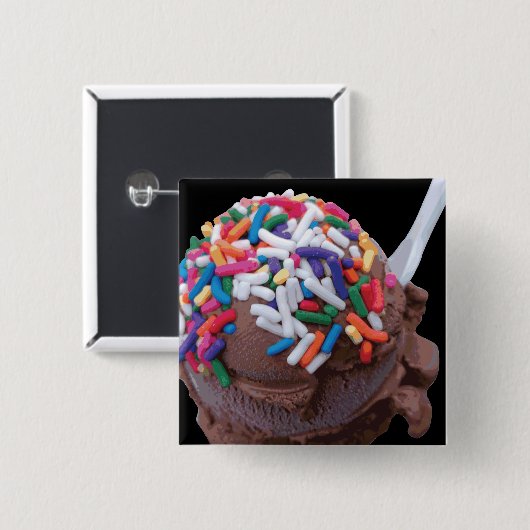 ダークチョコレートアイスクリームとレインボースプレー 缶バッジ (正面&裏面)