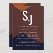 ダークチョコレートテラコッタネイビー結婚タイポグラフィ 招待状 (正面/裏面)