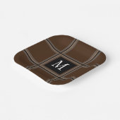 ダークチョコレートブラウンカスタム独身のイニシャルストライプの ペーパープレート (傾斜あり)