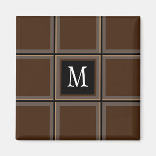 ダークチョコレートブラウンカスタム独身のイニシャルストライプの マグネット
