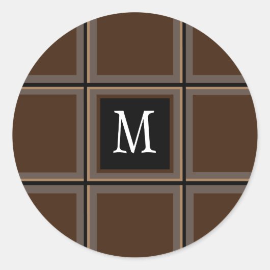 ダークチョコレートブラウンカスタム独身のイニシャルストライプの ラウンドシール (正面)