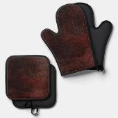 ダークチョコレートブラウンレザー 鍋つかみ&鍋敷きセット (正面/裏面)