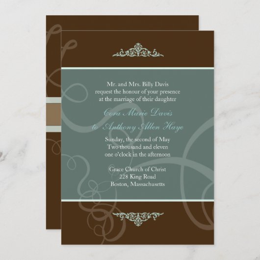 ダークチョコレート クラシック 結婚式招待状 招待状 (正面/裏面)