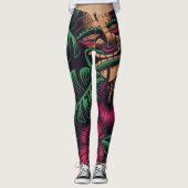 ダークティキマスクとハイビスカスの花 レギンス (正面)