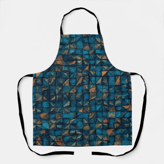 ダークティールの美しいパッチワーク調デザイン エプロン (正面)