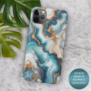 ダークティールターコイズブルーゴールド大理石アートパターン iPhone 15 PRO MAXケース