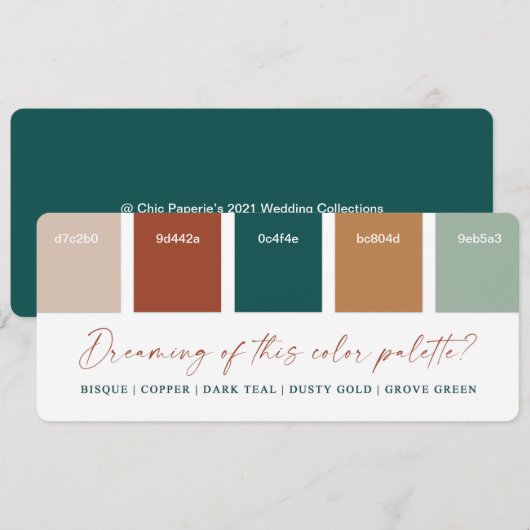 ダークティール＆コッパー　オータムウェディング　カラーパレットカード 招待状 (正面/裏面)