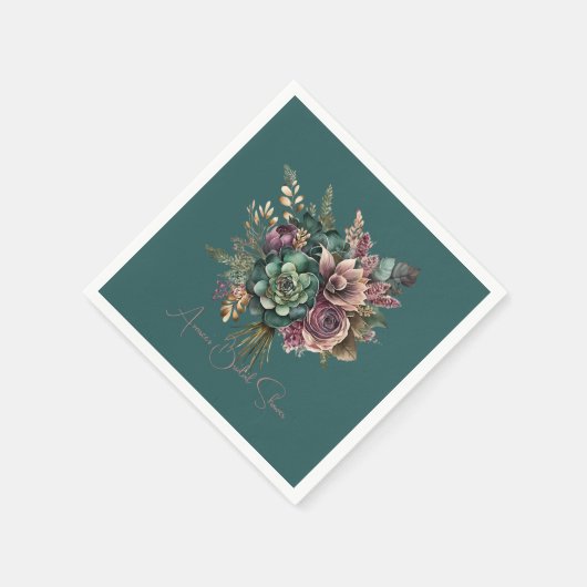 ダークティール ターコイズ バーガンディ フラワーボウquetシャワー スタンダードカクテルナプキン (角)