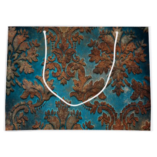 ダークティール（緑がかった色）とパティナダマスク ラージペーパーバッグ (正面)