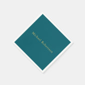 ダークティール(緑がかった色)と金ゴールドカラープロフェッショナルトレンディー モダン スタンダードカクテルナプキン (角)