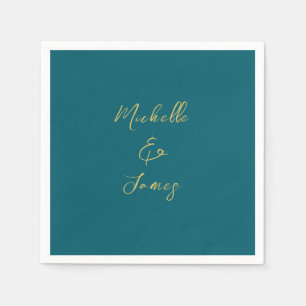 ダークティール（緑がかった色）と金ゴールドカラープロフェッショナルトレンディー モダン スタンダードカクテルナプキン