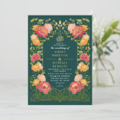 ダークティール（緑がかった色）エンチャントガーデンフローラムスリム結婚ズ 招待状 (スタンド正面)