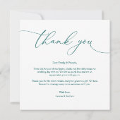 ダークティール(緑がかった色)グモダンリーン結婚ミニマル サンキューカード (裏面)