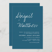 ダークティール（緑がかった色）シンプル手書きボホ結婚ズインビタティ 招待状 (正面/裏面)