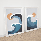 ダークティール(緑がかった色)テラコッタ抽象芸術海波 ポスター