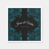 ダークティール(緑がかった色)バラ結婚ズナプキンス スタンダードカクテルナプキン (正面)