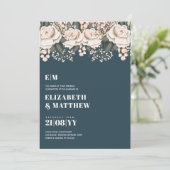 ダークティール（緑がかった色）ピンク結婚フローラ 招待状 (スタンド正面)