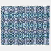 ダークティール(緑がかった色)ブルーグリーンターコイズバイオレット族アート フリースブランケット (正面(横))