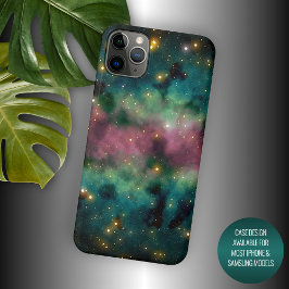 ダークティール(緑がかった色)ブルーグリーンピンクパープルミルキーウェイ銀河系 iPhone 11 PRO MAXケース
