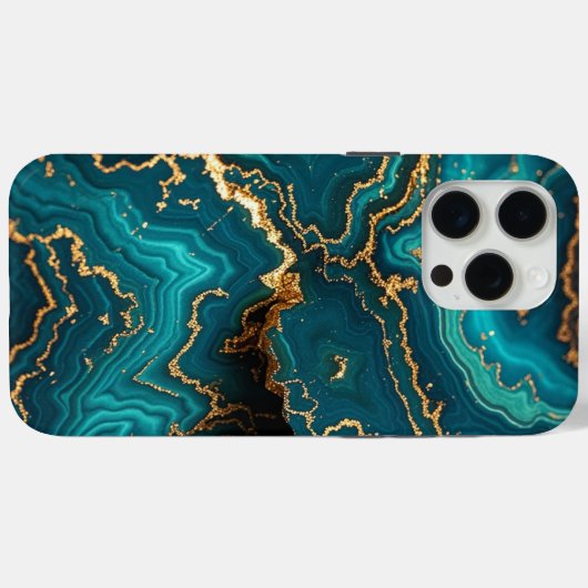 ダークティール(緑がかった色)ブルーターコイズフェイク金ゴールドアゲートタフ Case-Mate iPhoneケース (裏面 (横))