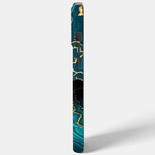 ダークティール(緑がかった色)ブルーターコイズフェイク金ゴールドアゲートタフ Case-Mate iPhoneケース (裏面 / 左)