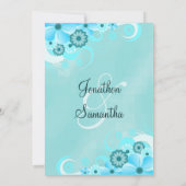 ダークティール（緑がかった色）ブルーフローラリハーサルディナー招待状 招待状 (裏面)