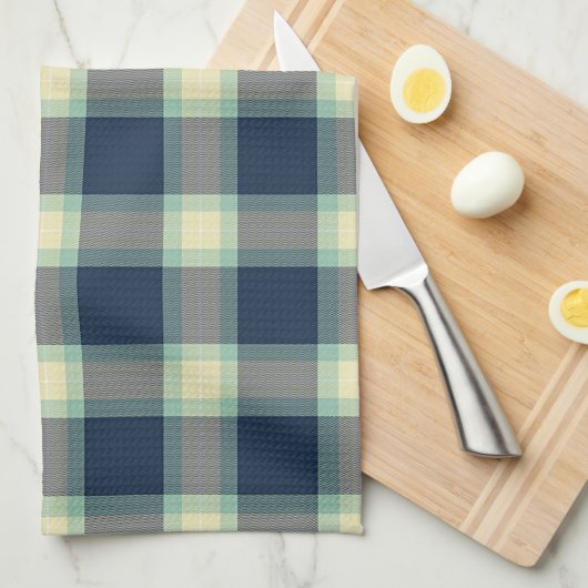 ダークティール(緑がかった色)ブルーミントグリーンクラシックタータンチェックパターン キッチンタオル (四つ折り)