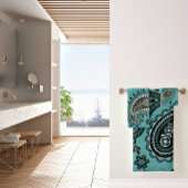 ダークティール(緑がかった色)ペイズリー バスタオルセット