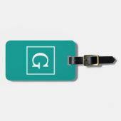 ダークティール（緑がかった色）ホワイトフレームイニシャルモノグラム ラゲッジタグ (正面横)