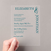 ダークティール(緑がかった色)モダンタイポグラフィ結婚ズ アクリル招待状 (インサイチュ (ポータブル))