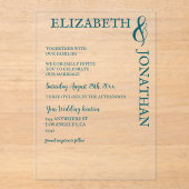 ダークティール(緑がかった色)モダンタイポグラフィ結婚ズ アクリル招待状 (正面)