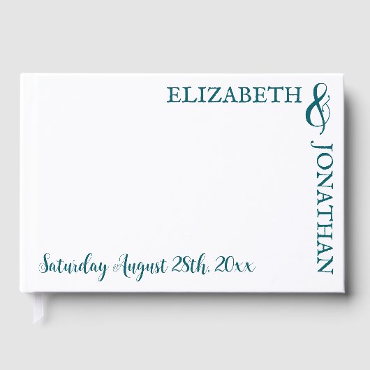 ダークティール(緑がかった色)モダンタイポグラフィ結婚ズ ゲストブック (正面)