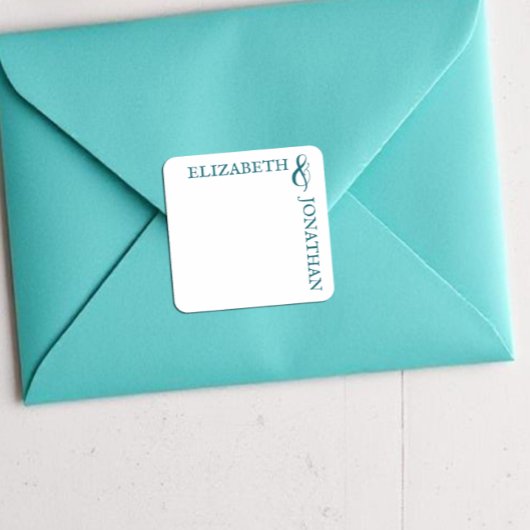 ダークティール(緑がかった色)モダンタイポグラフィ結婚ズ スクエアシール