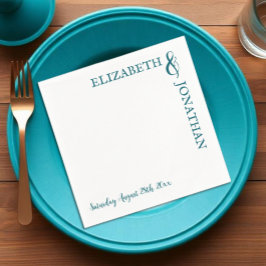 ダークティール（緑がかった色）モダンタイポグラフィ結婚ズ スタンダードカクテルナプキン