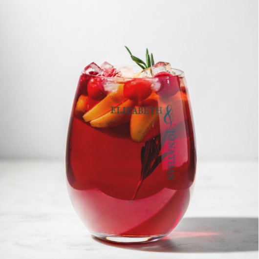 ダークティール（緑がかった色）モダンタイポグラフィ結婚ズ ステムなしワイングラス