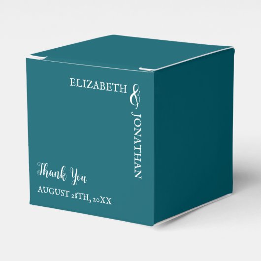 ダークティール(緑がかった色)モダンタイポグラフィ結婚ズ フェイバーボックス (正面サイド)