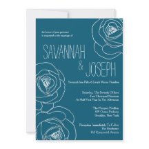 ダークティール（緑がかった色）モダン結婚、結婚式招待状