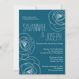 ダークティール（緑がかった色）モダン結婚、結婚式招待状 招待状