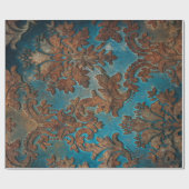 ダークティール(緑がかった色)&ラストダマスク ラッピングペーパー (フラット)