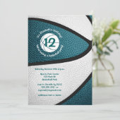 ダークティール（緑がかった色）女子バスケットボールチーム誕生日パーティー 招待状 (スタンド正面)
