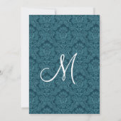 ダークティール（緑がかった色）白黒ダマスクウエディング招待状 招待状 (裏面)