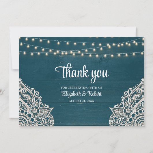 ダークティール（緑がかった色）素朴エレガンス結婚ズ サンキューカード (正面)