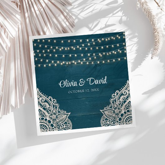 ダークティール(緑がかった色)素朴エレガンス結婚ナプキンス