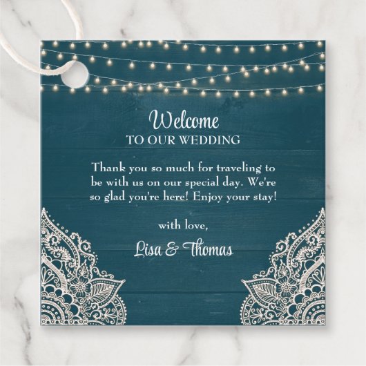 ダークティール(緑がかった色)素朴エレガンス結婚式の引き出物ラベル フェイバータグ (正面)