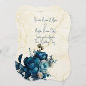 ダークティール（緑がかった色）結婚フローラブーケ 招待状 (正面/裏面)