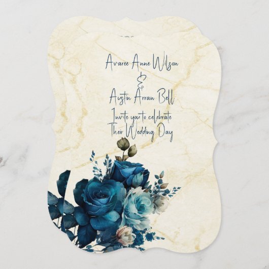 ダークティール(緑がかった色)結婚フローラブーケ 招待状 (正面/裏面)