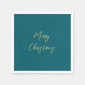 ダークティール（緑がかった色）&金ゴールドカラーズメリークリスマス スタンダードカクテルナプキン (正面)